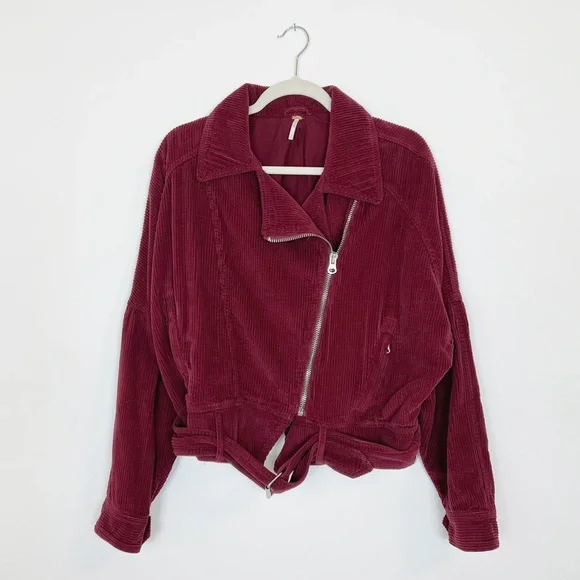 Free People Dolman Corduroy Moto Jacket Asymmetrical Zipper Coat Boho Size M - Picture 5 of 13